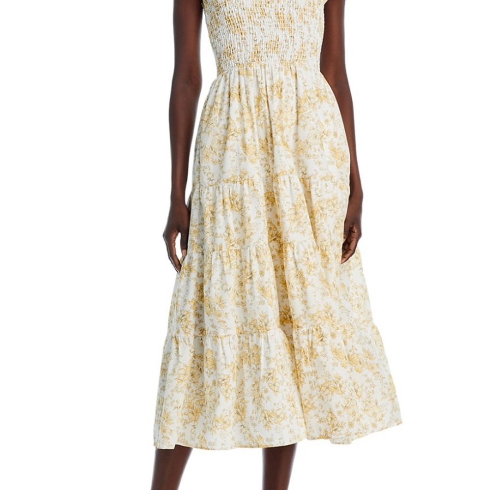 Aqua Yellow and White Tiered Midi Sundress